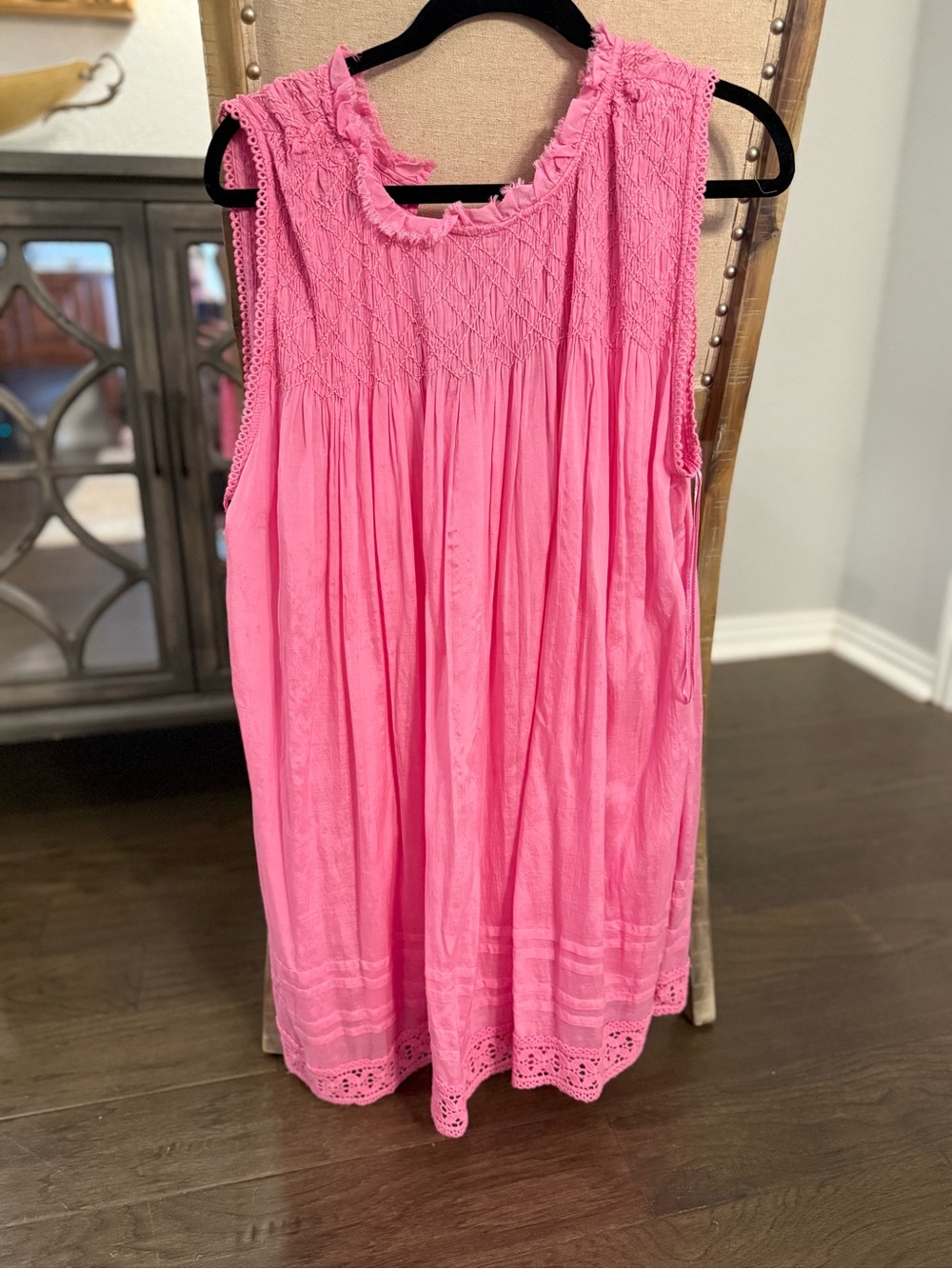 Free People Bright Pink Sleeveless Smocked Mini Dress